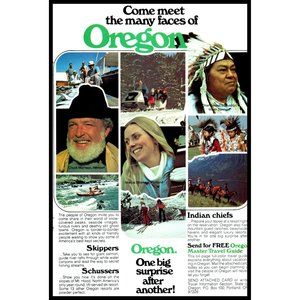 1980 Oregon State Travel Vacation Vintage Print Ad Mountains Horses Kayak Decor